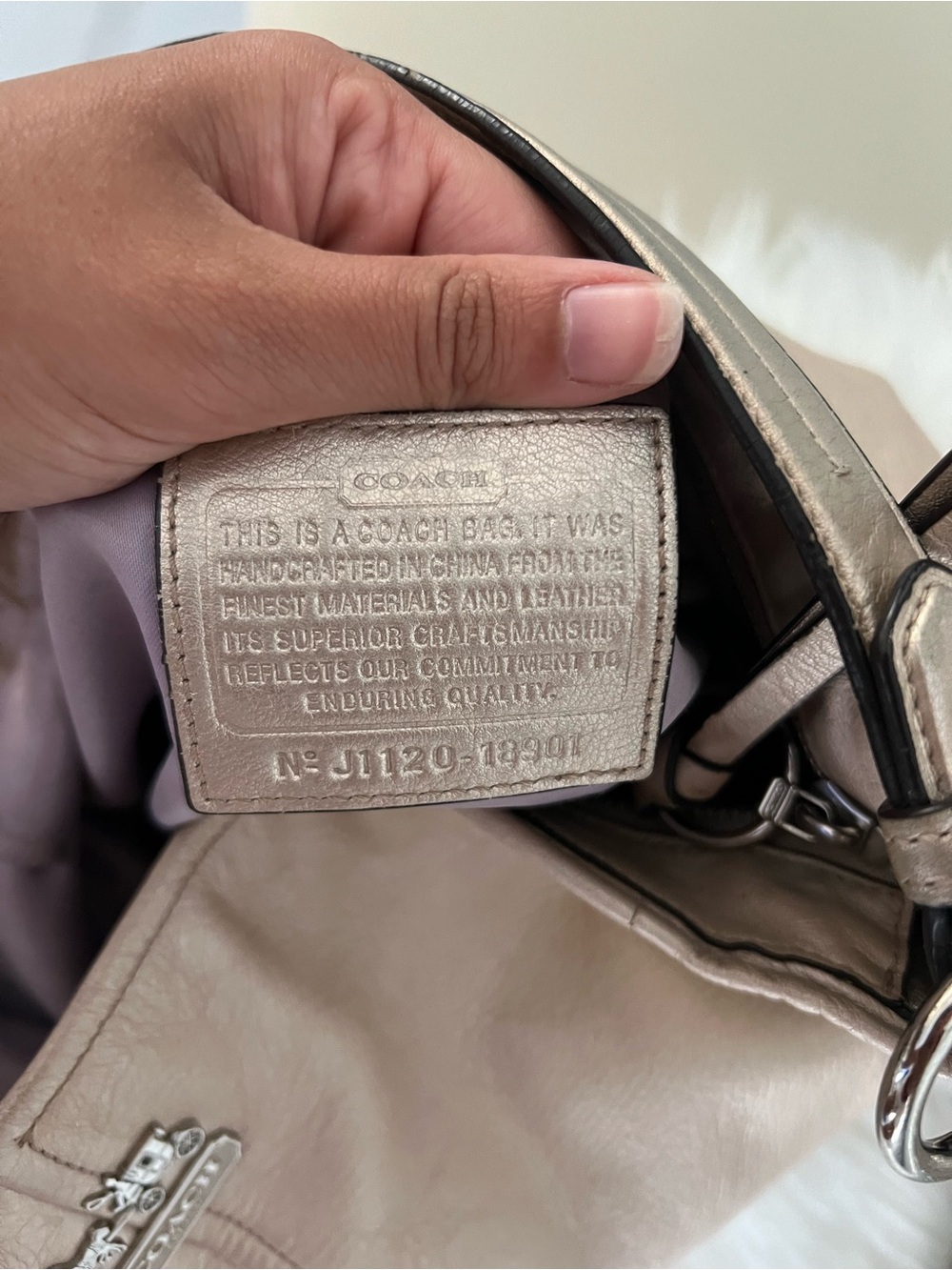 Coach Pebbled Leather Hobo Bag in Beige with Dark Trim - Picture 6 of 6